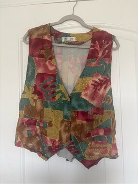 Silk Patchwork Print Vest - Multicolor